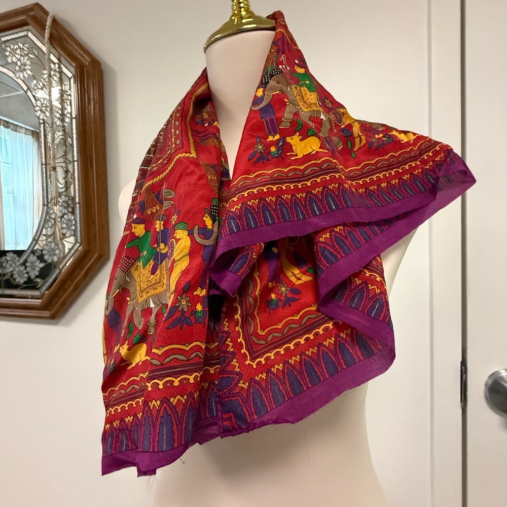 VTG Oscar De La Renta Vibrant Red Tapestry with Elephant Motif - Picture 10 of 13